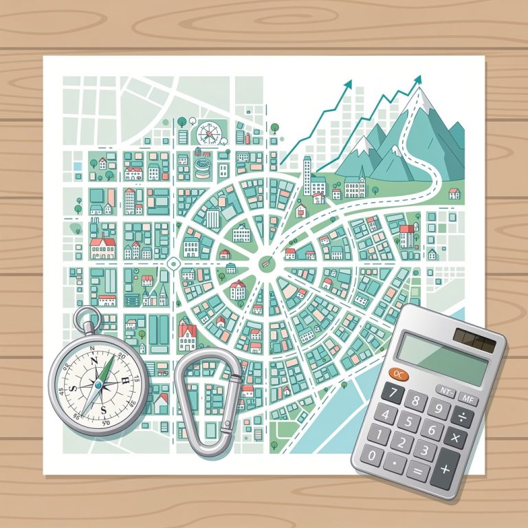Carte stylisée type "topo d'escalade" montrant les zones éligibles au dispositif Denormandie, incluant La Roche-sur-Yon, transformant le plan de ville en courbe de croissance financière pour l'investisseur.