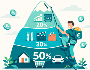 Illustration méthode 50/30/20 : tirelire divisée en 3 parts pour gérer son budget facilement